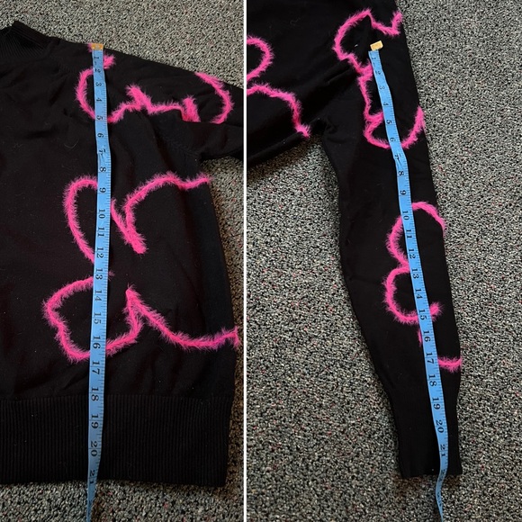 Modest Black Pink Flower Embroidered Mohair Design Mockneck Long-Sleeve Sweater - Picture 12 of 13